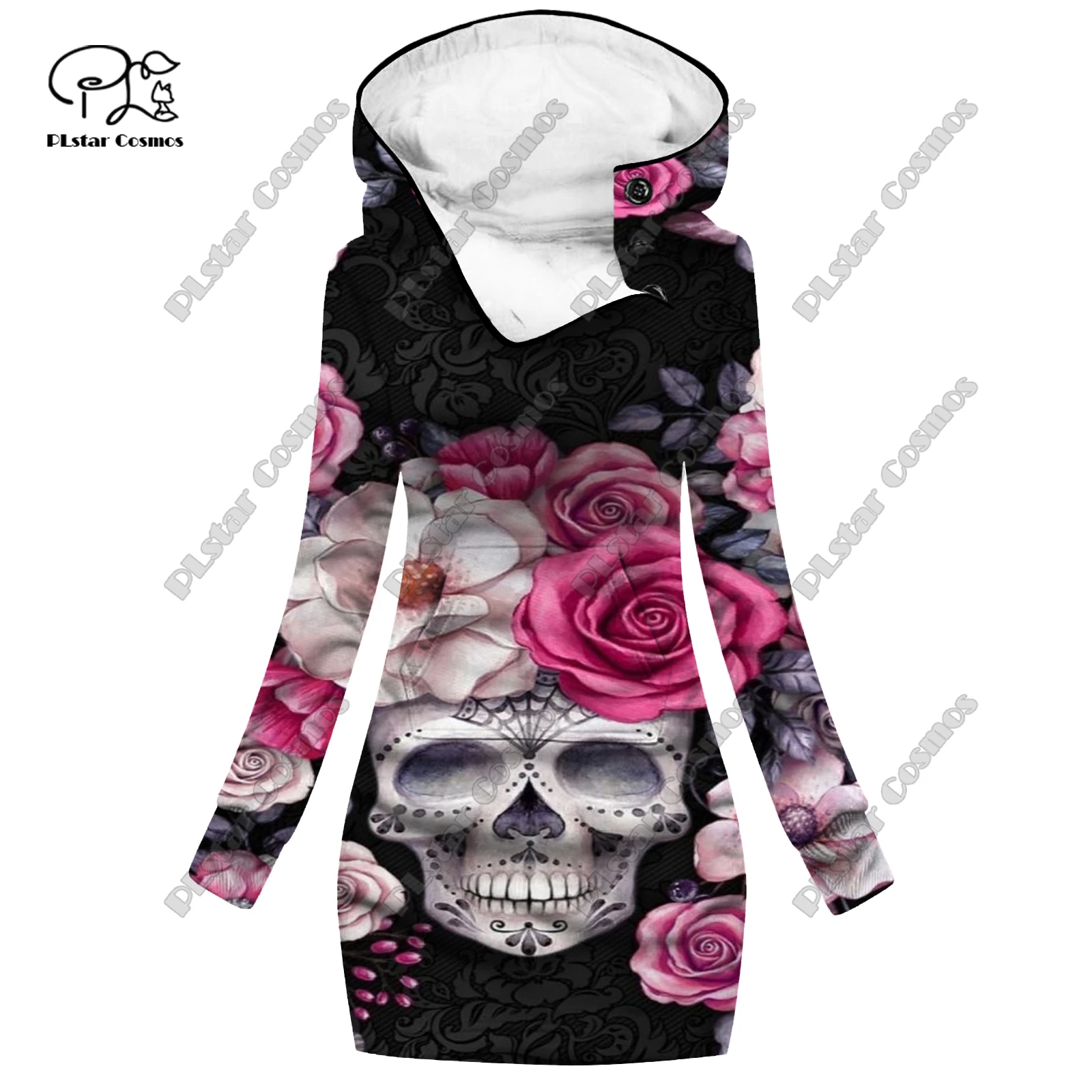 PLstarCosmos 3D Printing Women's Halloween Skull Dreamcatcher Pattern Open Tube Sweater Dress Casual Slim Series