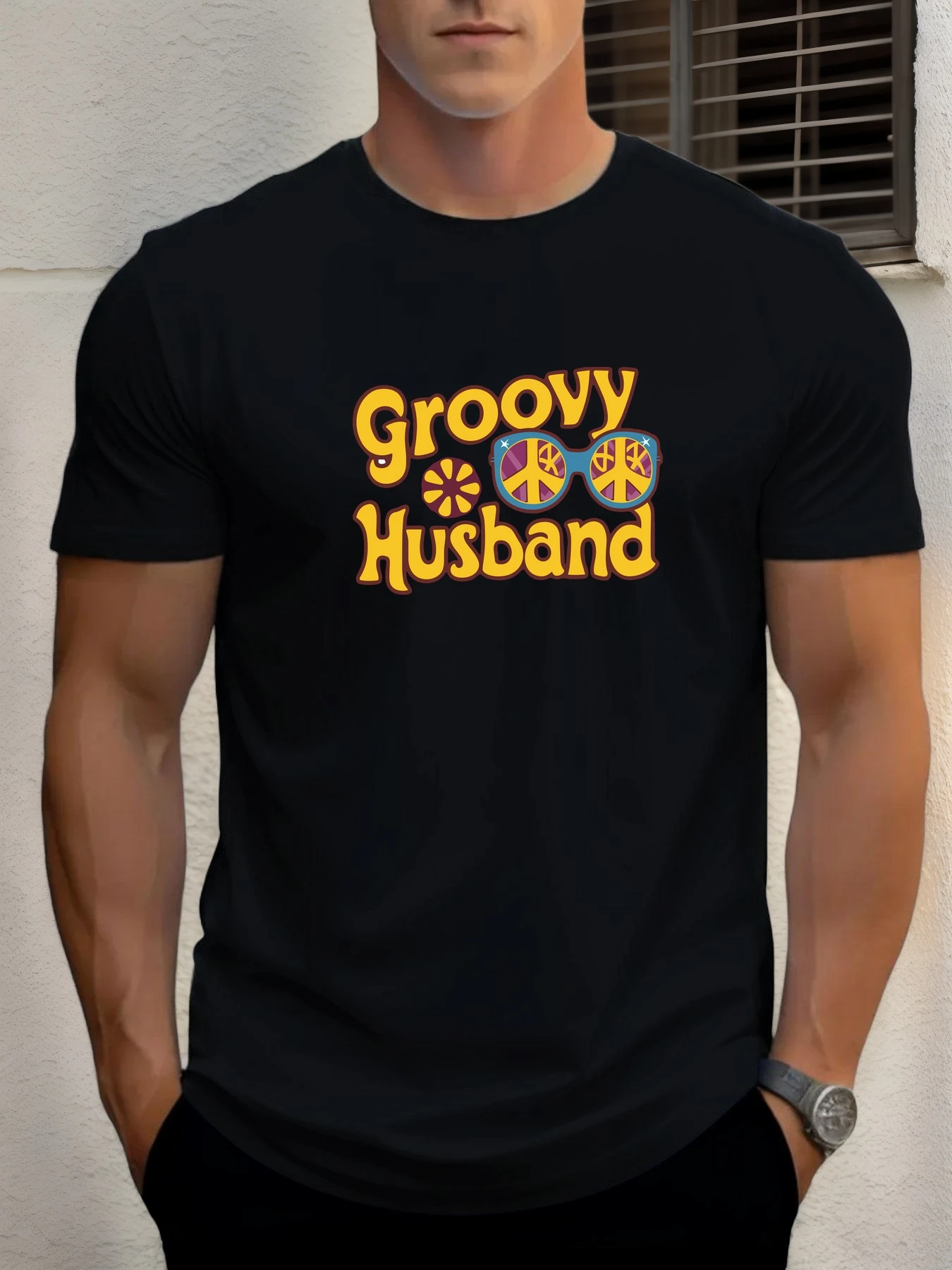 

Man Short Sleeve T-shirt GROOVY HUSBAND Print Summer Round Neck Oversized Tee Casual Fashion High Quality Clothing