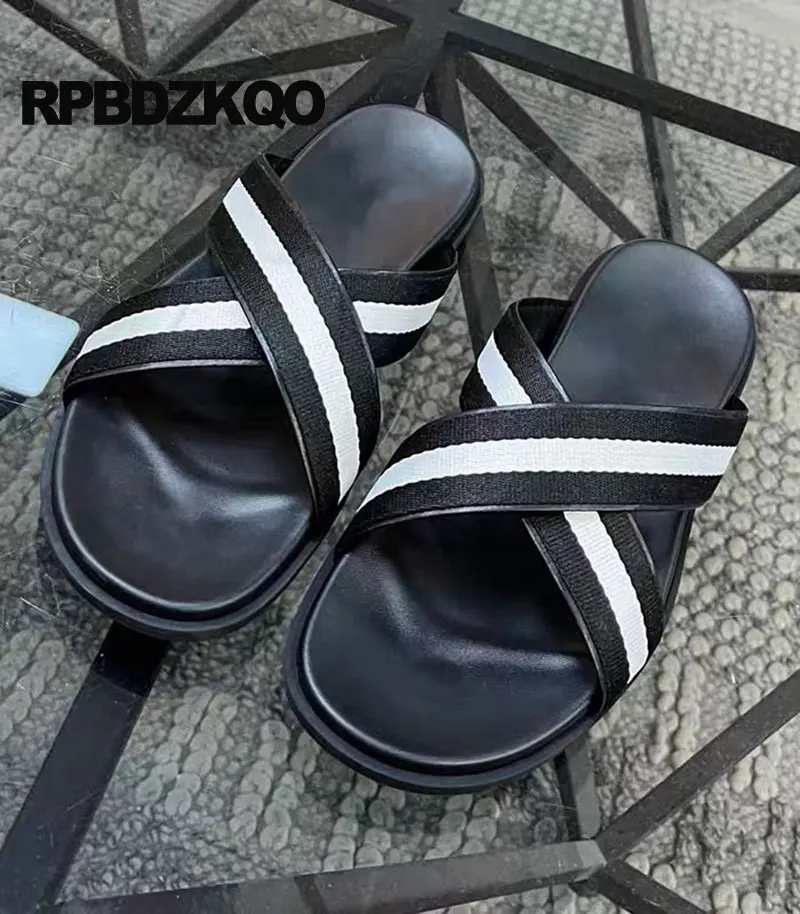 Slides Striped Breathable Luxury Designer Shoes Men High Quality Flat 2024 Slippers White Native Genuine Leather Summer Sandals