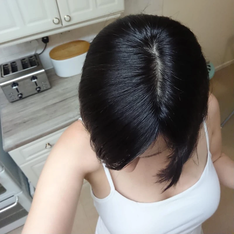 

Natural Hairline Low Density Wavy Cuticle Aligned Human Virgin Hair Hand Made Soft Silk Base Front Topper With Fringe