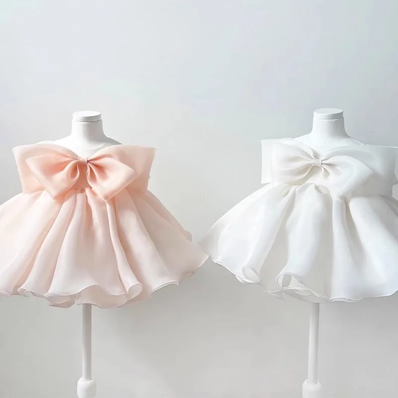Sleeveless large bow princess dress for girls elegant children fluffy party