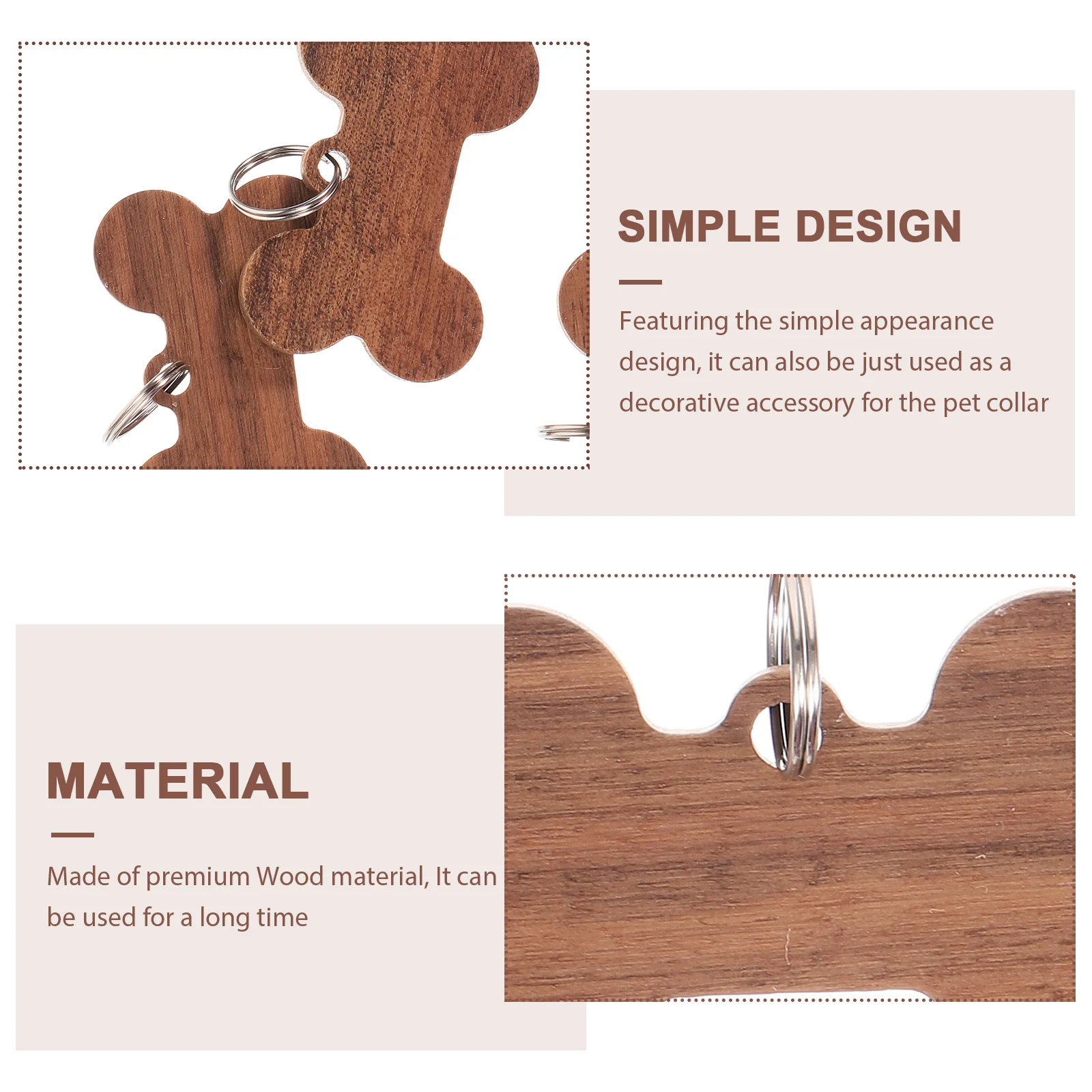

3pcs Pet Bone Dog Collar Engravable Wooden Tags for Dogs Durable Lightweight Natural Wood Tag Puppy Name Tag