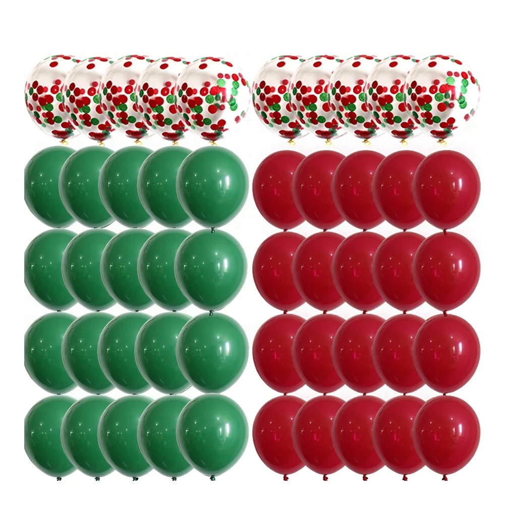 50 pezzi di palloncini natalizi in lattice da 12 pollici, decorazioni natalizie, palloncini di Babbo Natale, decorazioni per festival, rosso verde