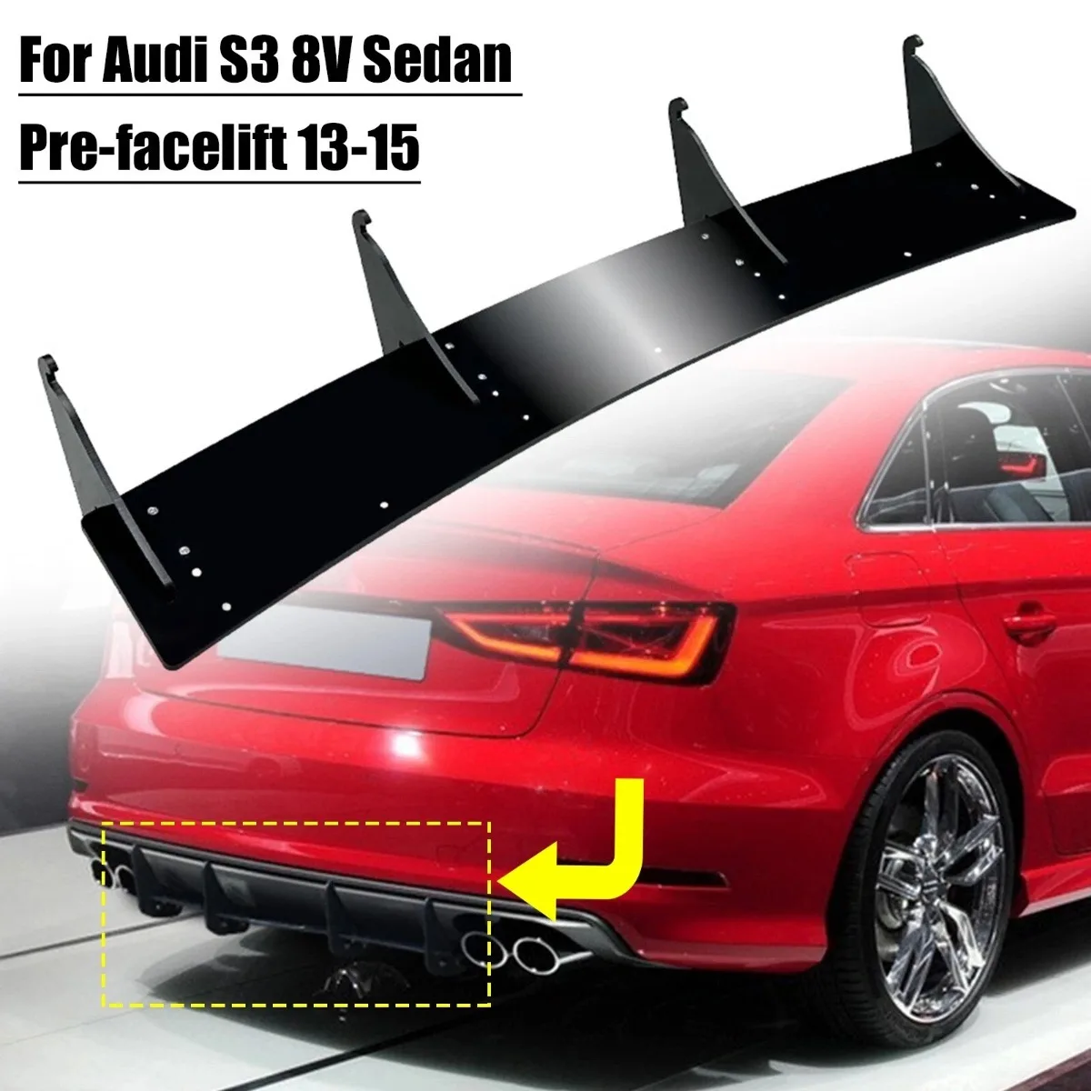 Car Rear Bumper Diffuser Lip Shark Fin Cover Kit For Audi S3 8V Sedan 2013-2016 Rear Splitters Spoiler Lip Exterior Car Styling