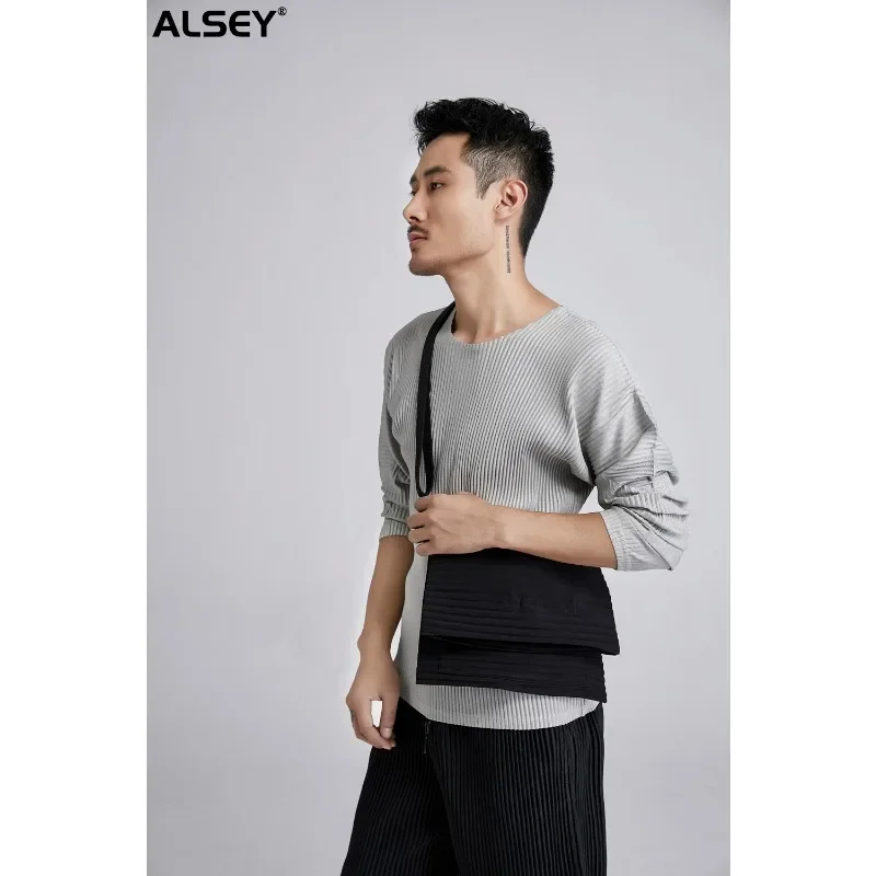 ALSEY Miyake Single Shoulder Pleated Business Casual Men's Bag Crossbody Handbag Shoulder Tide Small Crossbody Bag Summer New