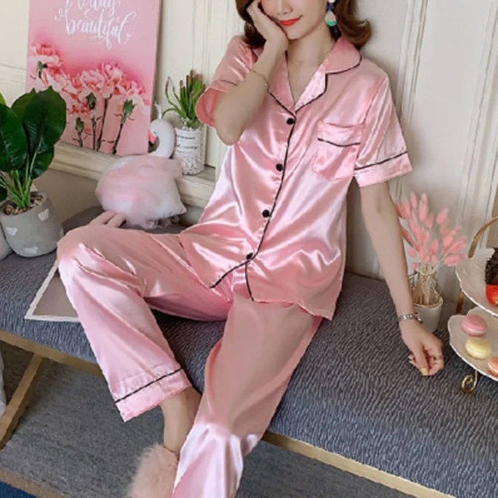 

Casual Pants Set Comfortable Home Clothes Microelasticity Fabric Short Sleeve Tops Solid Color Design Suitable For Home