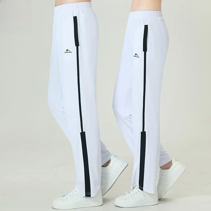 Lockere Sporthose mit hoher Taille für Männer und Frauen, Fitness-Aerobic-Laufhose, große Größe bis Schule, weiße Hose mit geradem Bein