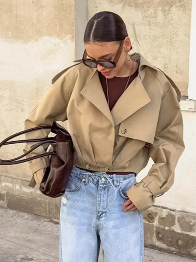 

Autumn Short Jacket Coat Women's Suit Collar Double Breasted Casual Streetwear Coat Fashion Splice Female Jackets