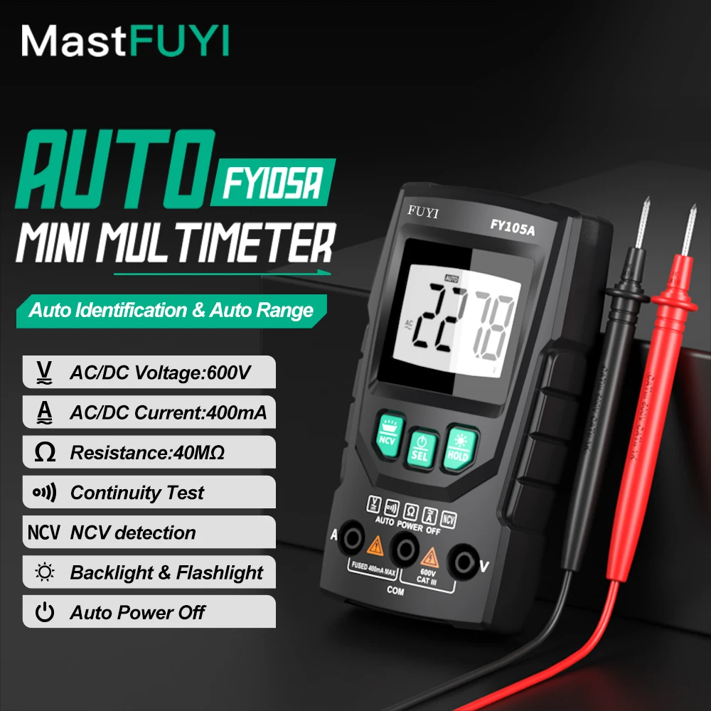 

MASTFUYI FY105A High Precision Digital Multimeter Automatic Measurement AC & DC Voltage, Current, Resistance, On/Off, NCV Tester