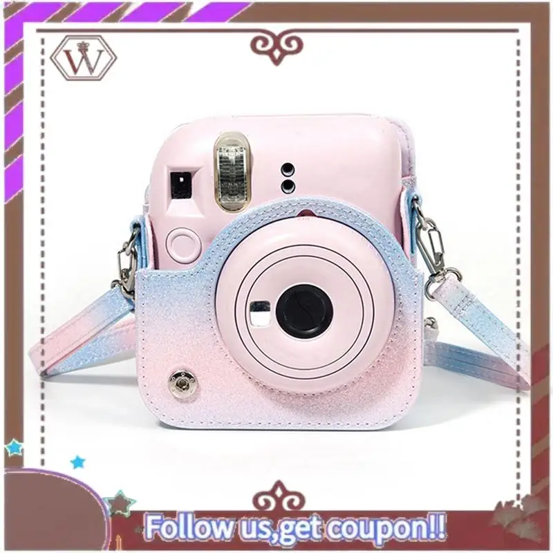 Чехол для камеры ABBG с регулируемым плечевым ремнем, мягкий защитный чехол из искусственной кожи, дорожная сумка для Fujifilm Instax Mini 12, сине-розовый