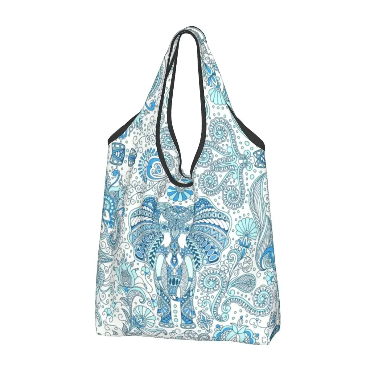 Recycling Indian Paradise Elephant Mandala Shopping Bag Women Tote  Portable Animal Grocery Shopper s