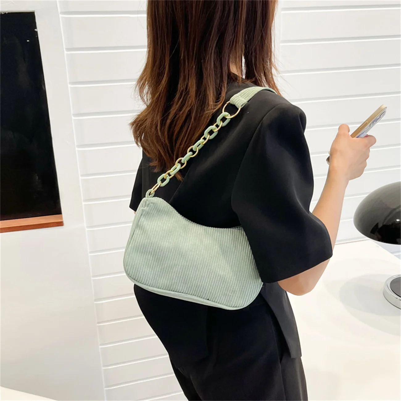 Custom Vintage Women Handbags Corduroy Underarm Bag Casual Women Shoulder Bags Solid Color Zipper Female Handbag Clutch