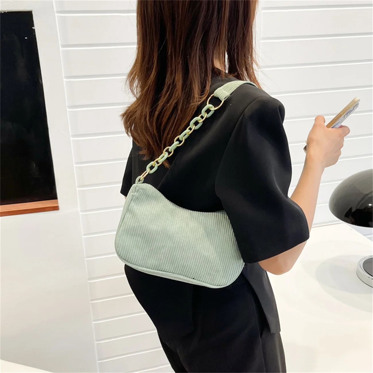 Bolsos de mano Vintage personalizados para mujer, bolso de pana para las axilas, bolsos de hombro casuales para mujer, bolso de mano femenino con cremallera de Color sólido