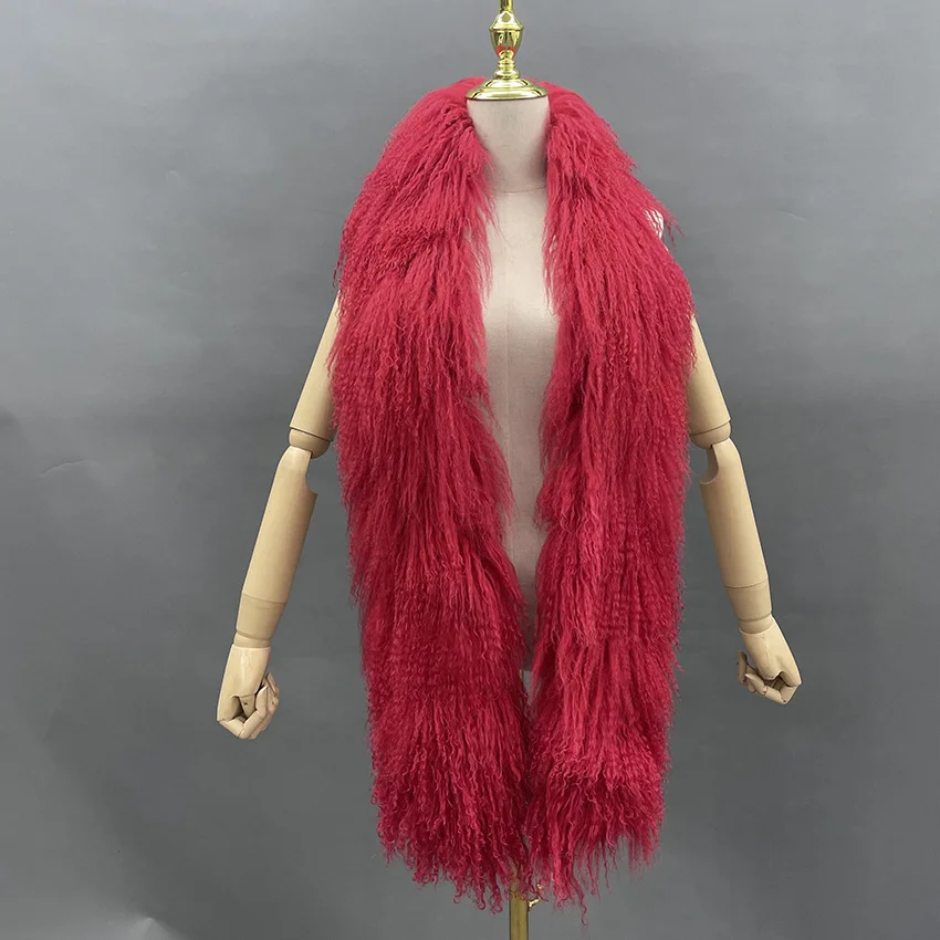 

JANEFUR Women Real Mongolia Fur Scarf Thick Female Winter Fashion Warm Long Genuine Fur Scarves Fluffy Luxury Scarfs
