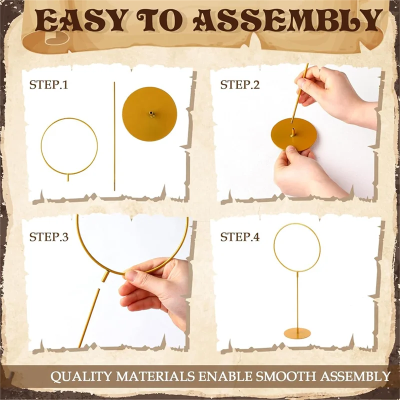 A74E-3 PCS ทองโลหะรอบ Hoop พร้อมขาตั้งแหวนสีทอง Centerpieces โพสต์เป้าหมายขนาดใหญ่สําหรับงานปาร์ตี้