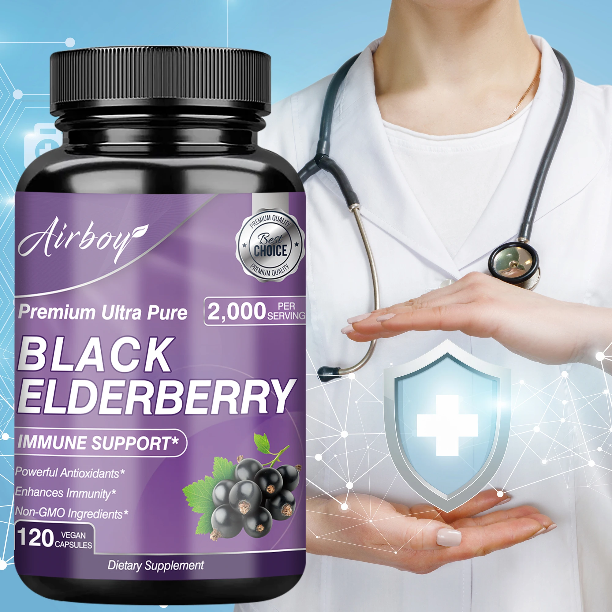 

Капсулы Black Elderberry — антиоксидант, помогают здоровью сердца и кожи, укрепляют иммунную систему — 120 капсул