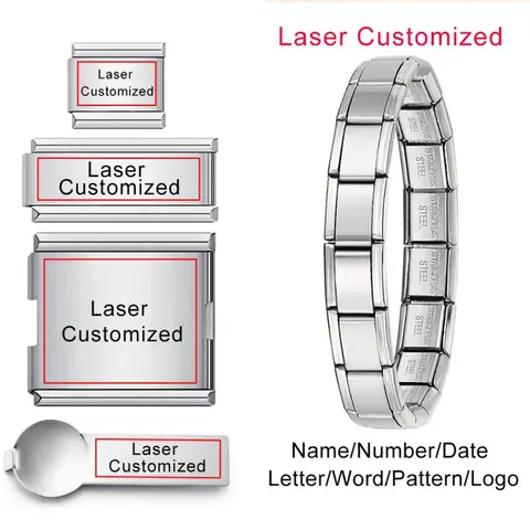 URING Customization Personalization Bulk Italian Charm Link Fit 9mm Stainless Steel Bracelet DIY Beads Women Men Jewelry Gifts