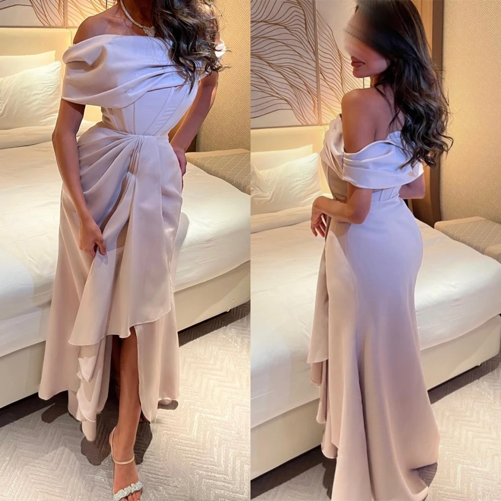 Vestido de noche recto de Jersey con hombros descubiertos y cuello barco personalizado, vestidos sexys para ocasiones especiales, vestidos de fiesta de moda