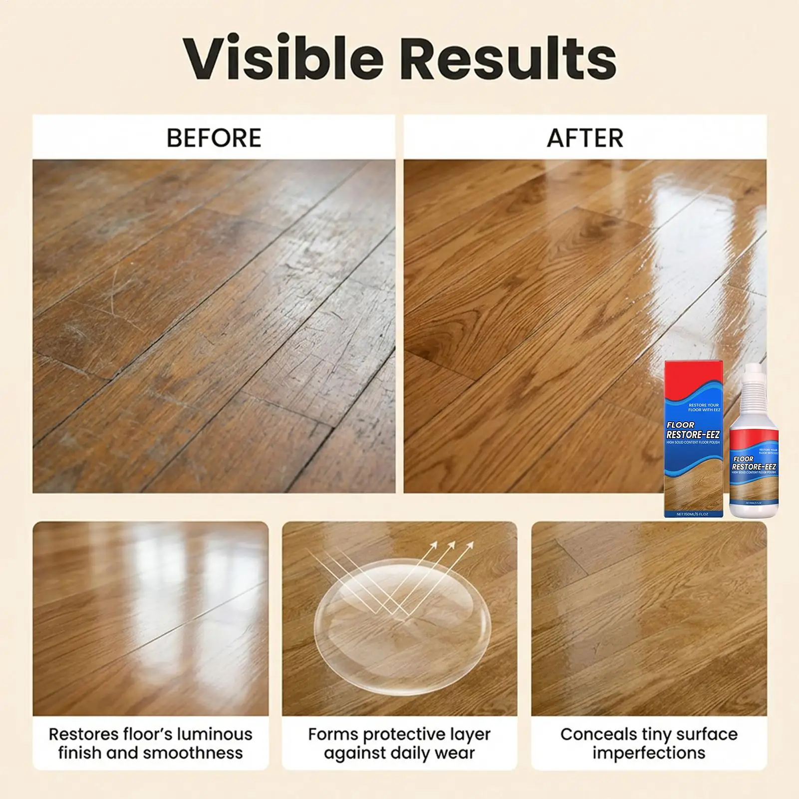 Floor Restore Solution 150ml Flooring Renewal Agent Wood Floor Polishing Solution for Home Apartment Dormitory Living Room