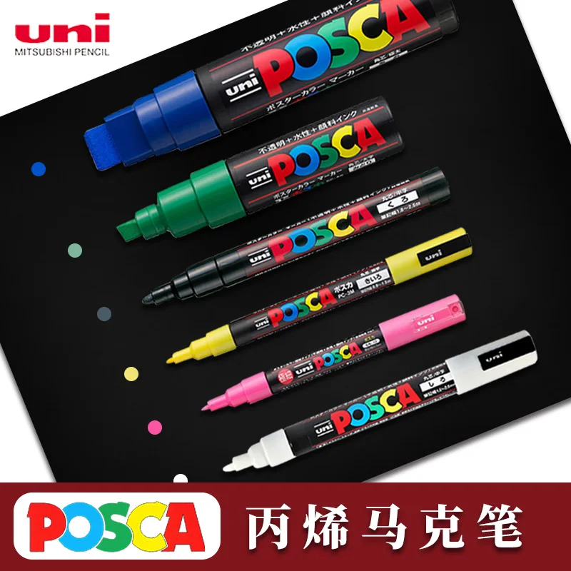 5Pcs Uni Marker Pens Set ,White/Black Acrylic posca marcadores permanente graffiti Drawing ручки For Rock Mug Ceramic Glass Wood