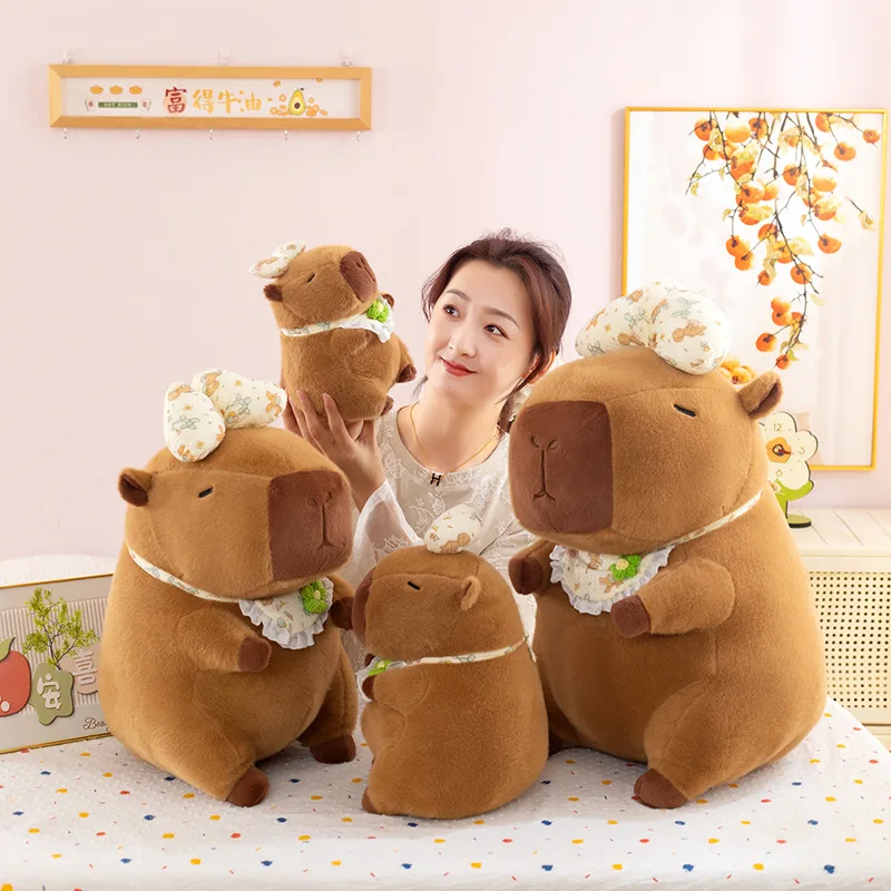 55cm Kawaii Pluszowa Kapibara Zabawka z Kokardą i Fartuszkiem, Duża, Urocza Lalka dla Dzieci, Prezent na Urodziny, Boże Narodzenie, Wysoka Jakość