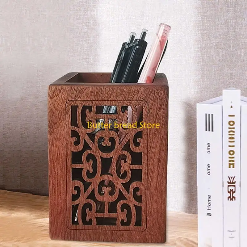 W89C Durable Pen Cup Wooden Pencil Holder for Crayon Paint Brush Art Studio Vanity