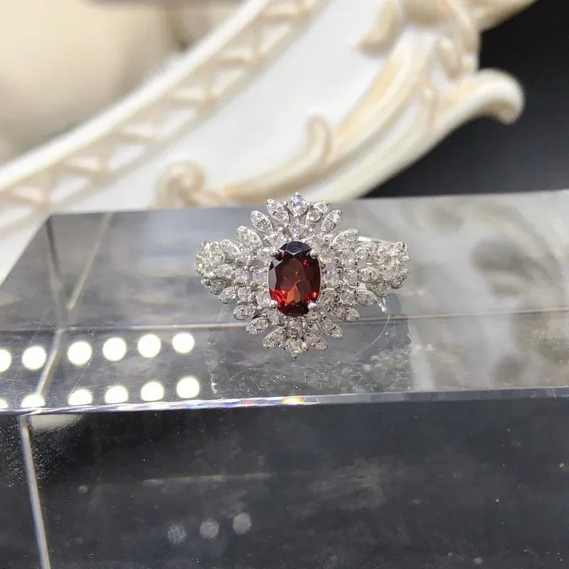 YULEM Genuine natural Garnet 925 Sterling Silver Rings for Women Colorful Gemstone Jewelry