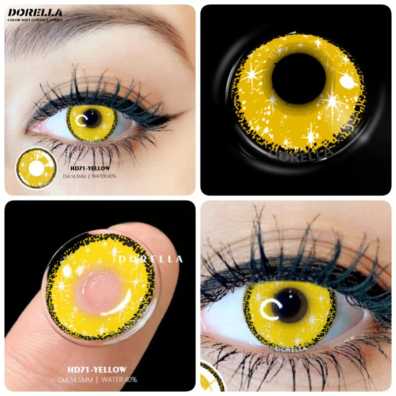 D\'ORELLA 1Pair Color Contact Lenses For Eyes Anime Cosplay Colored Lenses Yellow Multicolored Lenses Contact Lens Beauty Pupils