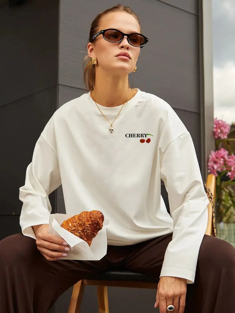 Chemises russes à manches longues en pur coton, sweat-shirt fin imprimé au dos amusant pour femmes, Design Streetwear, hauts tendance d'automne pour filles douces