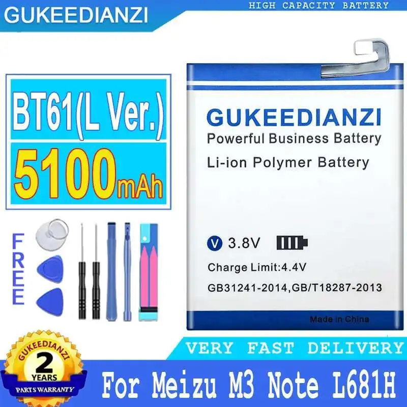 

For Meizu Meizy M3 Note L681 L681H Safe Mobile Phone Battery BT61 L Version Reliable Power 5100mAh