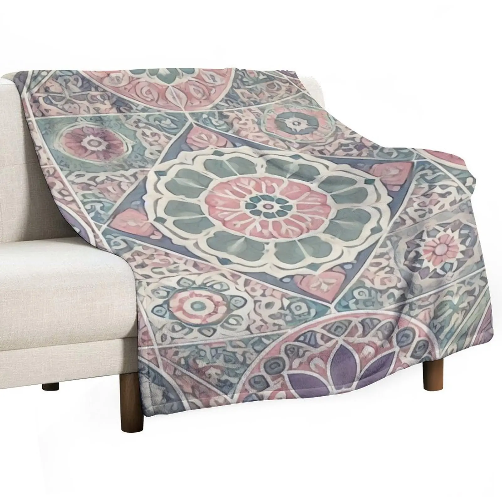 

Zelliges Pastels Throw Blanket Anti Shedding Soft Fuzzy Blanket for Home