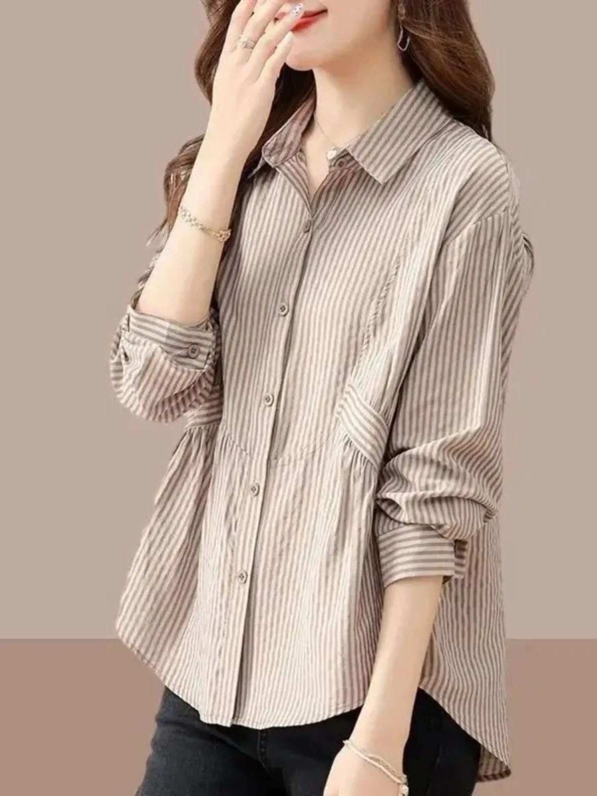 

Женская облегающая повседневная рабочая одежда в полоску Long Sve, удобная дышащая, другой материал 00%