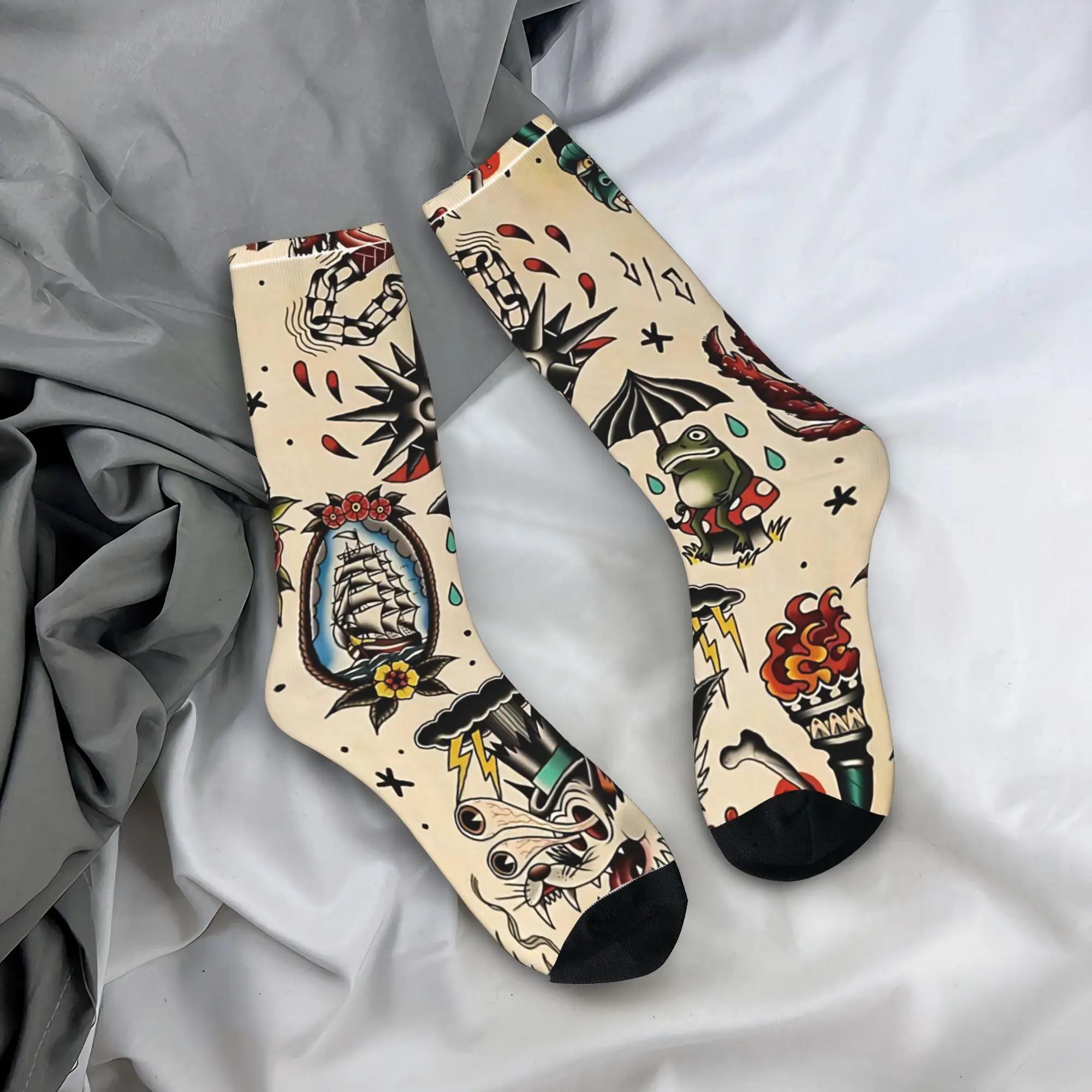 

Tattoo Flash Art Socks Elegant Stockings Autumn Anti Slip Women Men Socks Comfortable Design Running Socks