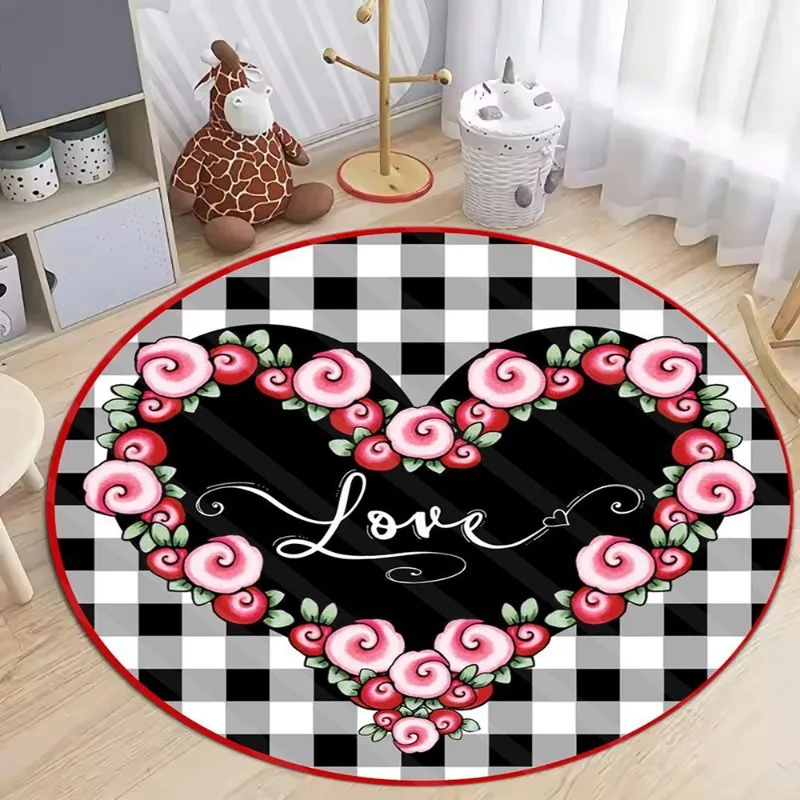 Runder Teppich mit Gitter-Herz-Aufdruck, Liebes-Rosen-Muster, weicher, rutschfester, runder Teppich, Schlafzimmer, Wohnzimmer, Valentinstag, Dekor, Bodenmatte