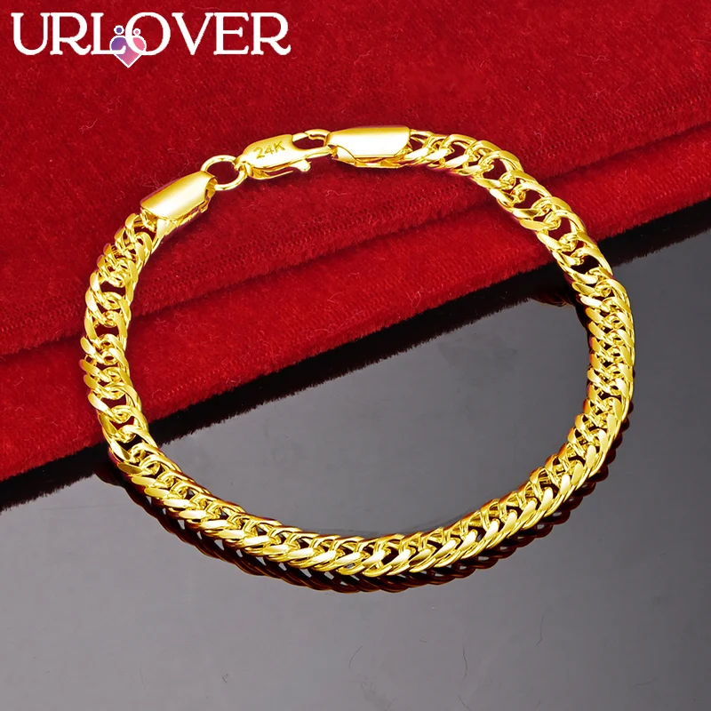 URLOVER 24K Gold Bracelet For Woman Men Cuba Chain Bracelets Fashion Party Engagement Wedding Jewelry Birthday Christmas Gifts