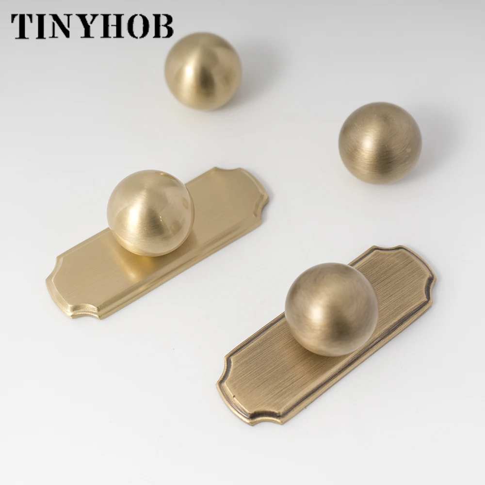 Vintage Brass Ball Knobs with Backplate,Single Hole Cabinet Drawer Pulls, Retro Furniture Hardware for Kitchen Bathroom Wardrobe