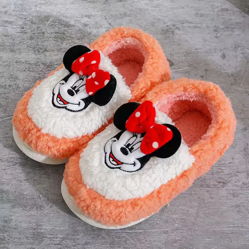 Disney Children Cotton Slippers Winter Boys Cartoon Mickey Minnie Mouse Print Keep Warm Girls Indoor Bedroom Home Shoes 30-35