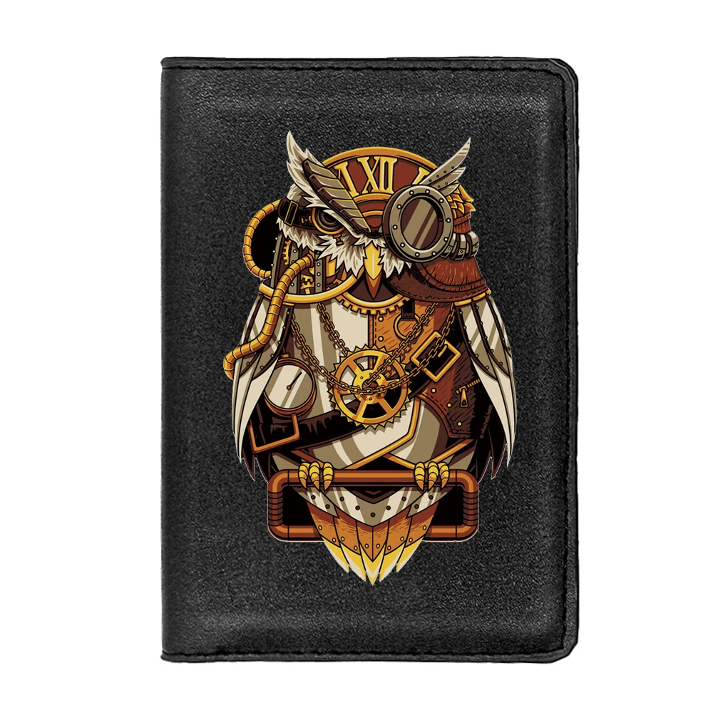 Steampunk Coruja Design Capa de Passaporte para Homens e Mulheres, Couro, Magro, Cartão de Identificação, Suporte de Viagem, Carteira, Bolsa, Caixa de Dinheiro, Nova Chegada