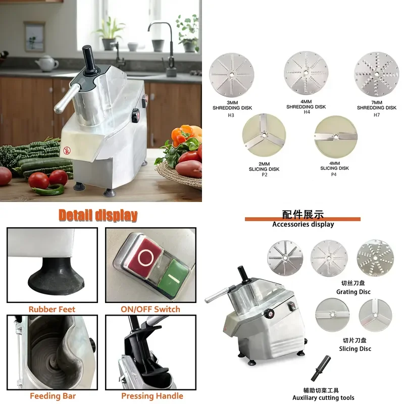 for High Output Automatic Commercial Multi Function Vegetable Cutter 5 Blade Cheese Slicer with Fruit Cutting Motor