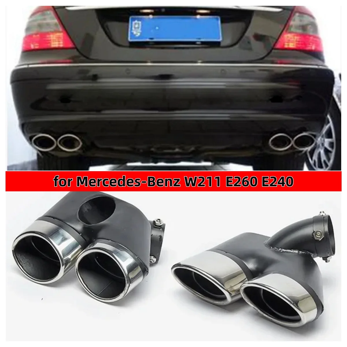 Car accessories Stainless steel exhaust pipe tail throat, bilateral four-out muffler, suitable for Mercedes-Benz W211 E260 E240