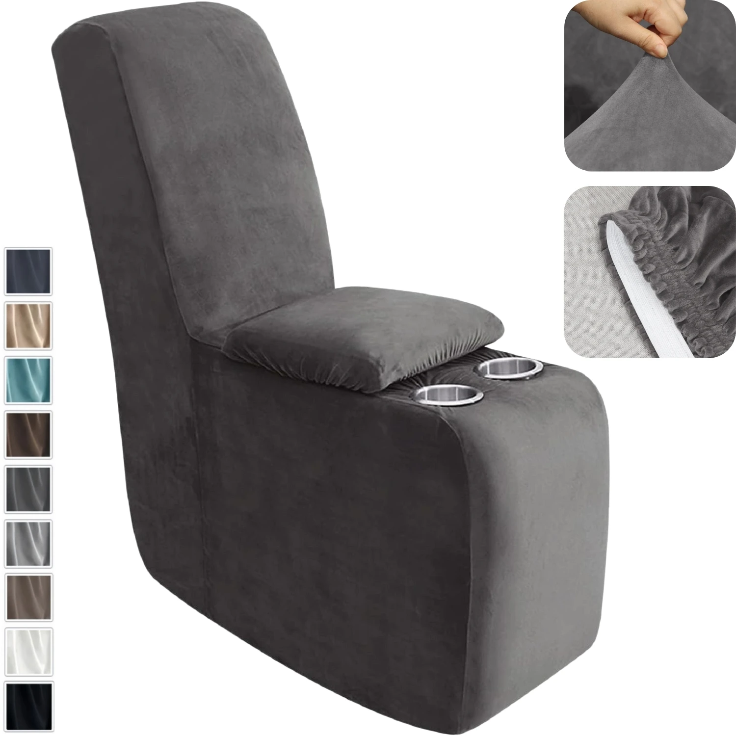 Velvet Plush Sectional Recliner Console Cover For Couch With Cup Holder And Storage, Stretch Middle Console Slipcovers