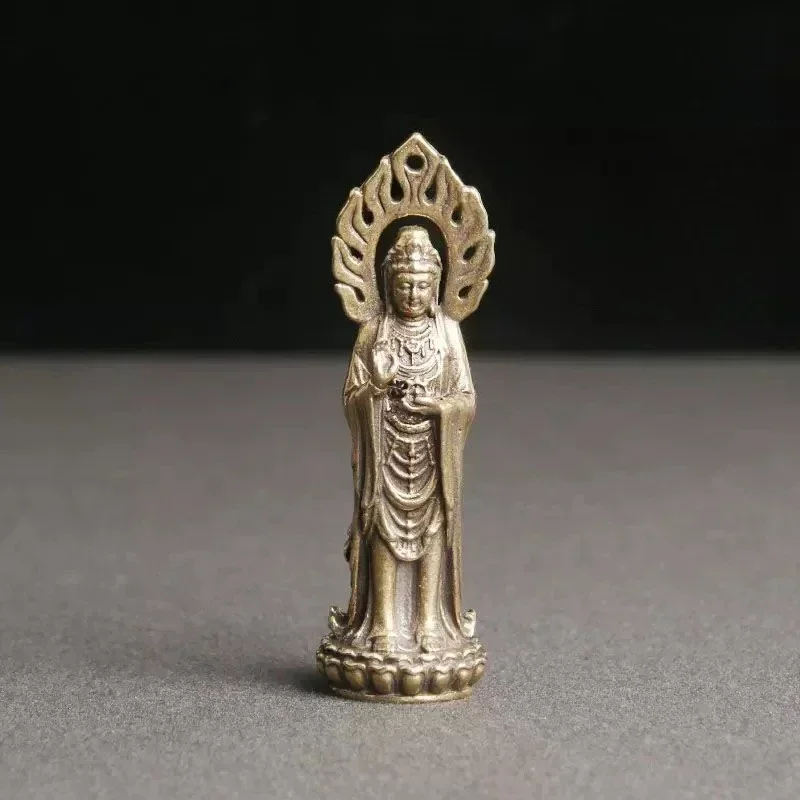 FX-1     retro pure brass Buddha light shines Bodhisattva office living room desktop small ornament to worship Buddha statue