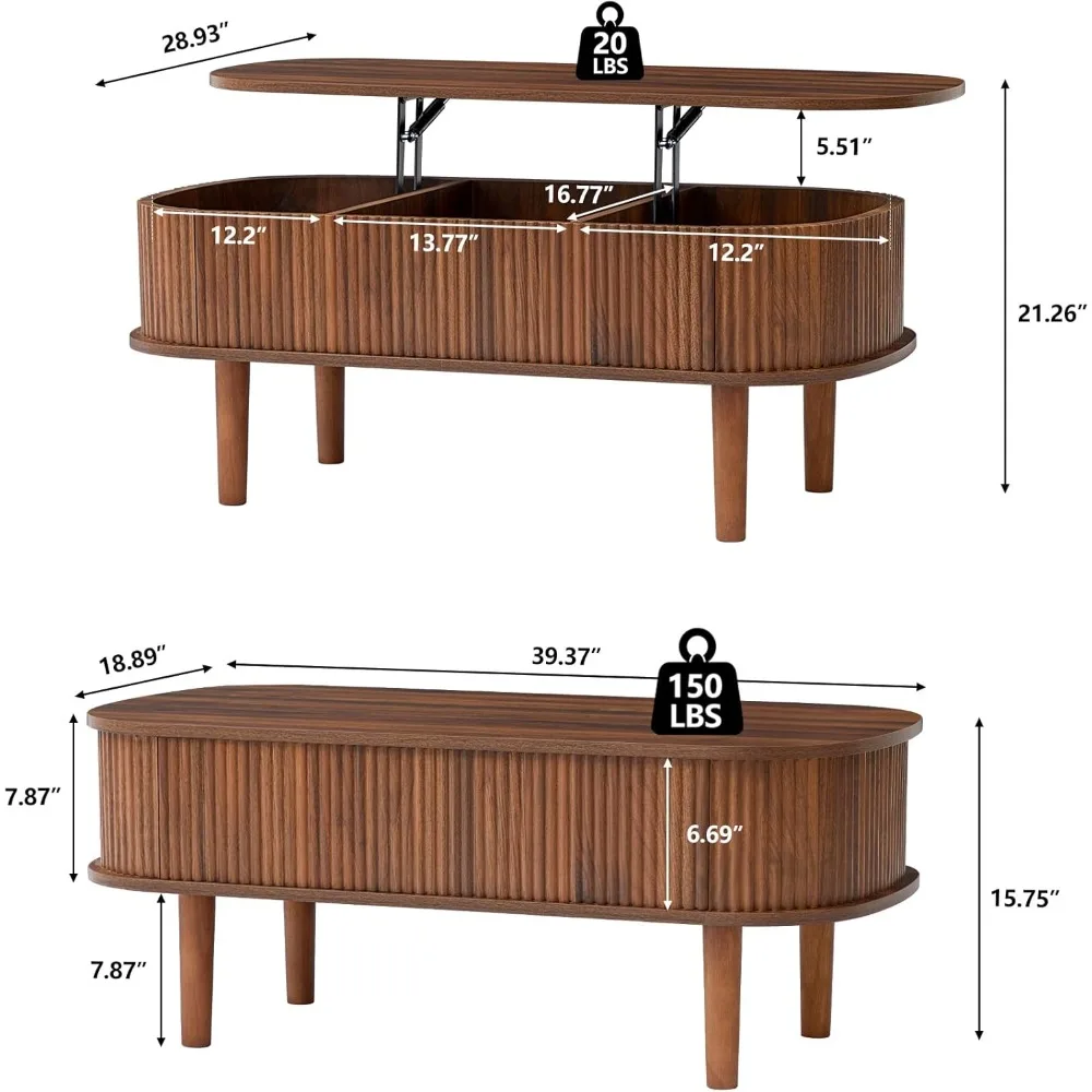 طاولة قهوة قابلة للرفع على شكل فتحة مع حجرات مخفية، وطاولة مركزية خشبية مجمعة بالكامل، ومصعد بيضاوي حديث #2