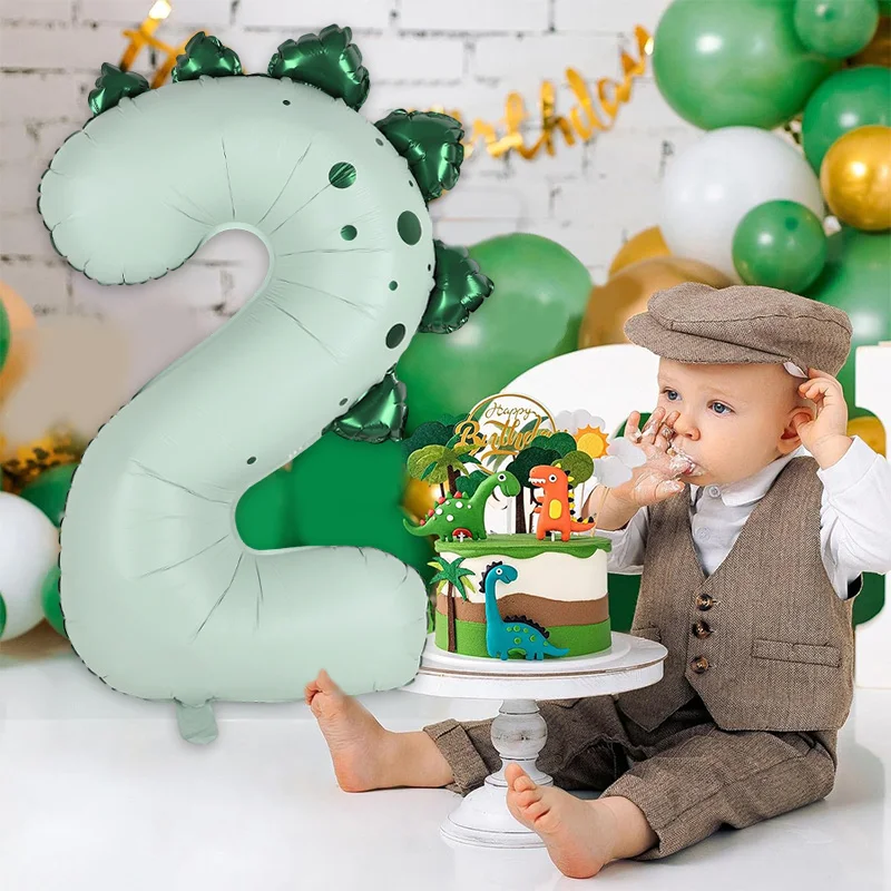 

1pc 40inch Dinosaur Themed Number 123 Foil Balloons Green Brown Kid Dinosaur Themed Birthday Anniversary Party Decoration