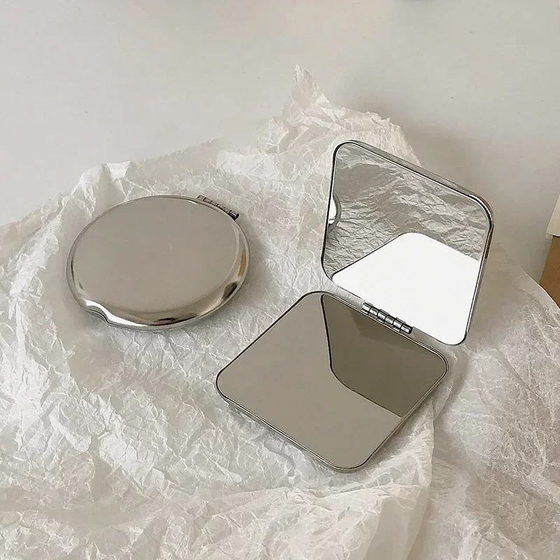 

1pcs Portable Women Stainless Steel Makeup Mirror Hand Pocket Folded-Side Cosmetic Make Mirror Small Various Shapes