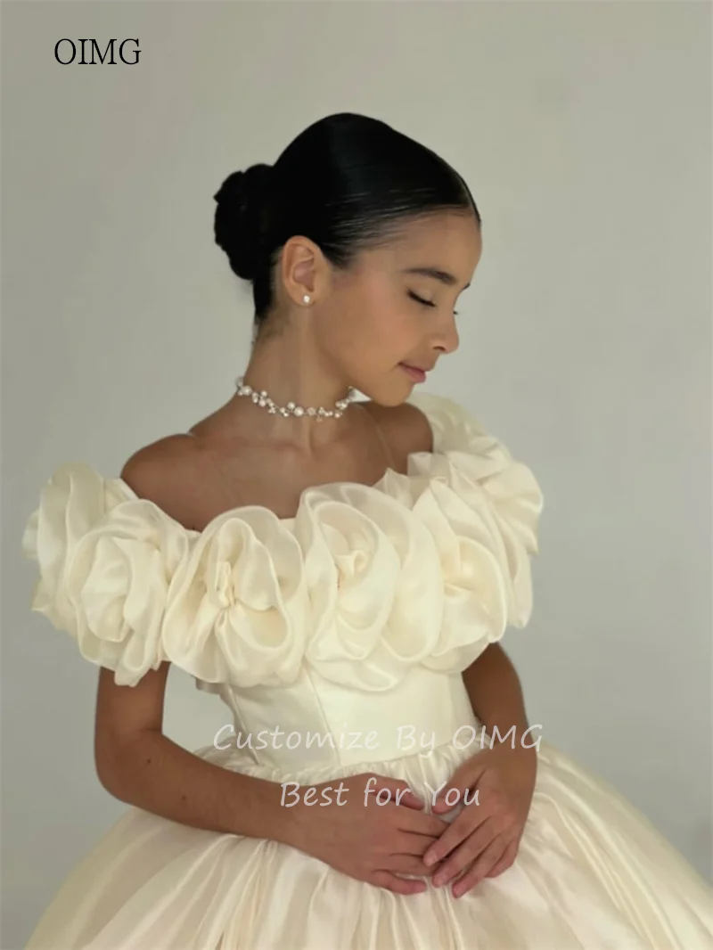 OIMG Flowers Off The Shoulder A Line Girl Dresses Multi-layered Wedding Party Dress Knee Length Birthday Dress Customized