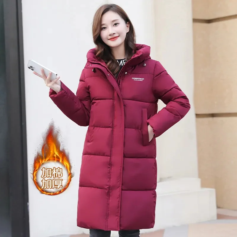 

Cotton-Padded Coat Women's Winter 2024 New Long Down Cotton Jacket Ladies Fashion Loose Warm Outwear Hooded Female Outcoat Tide