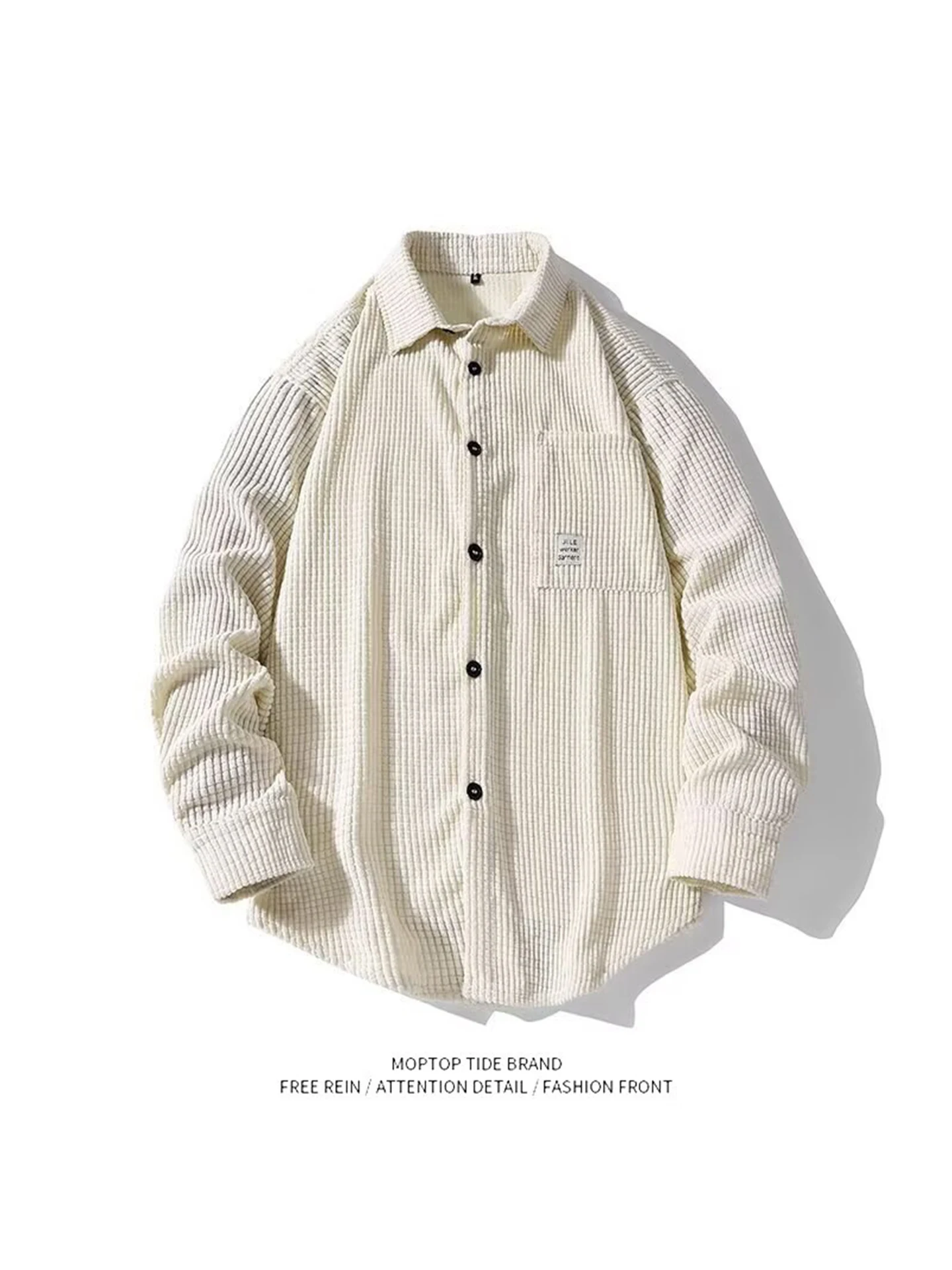 

Retro American Workwear irt Men's Long Sve Loose Casual Outerwear Double Weave Texture High Sensation Autumn Faion