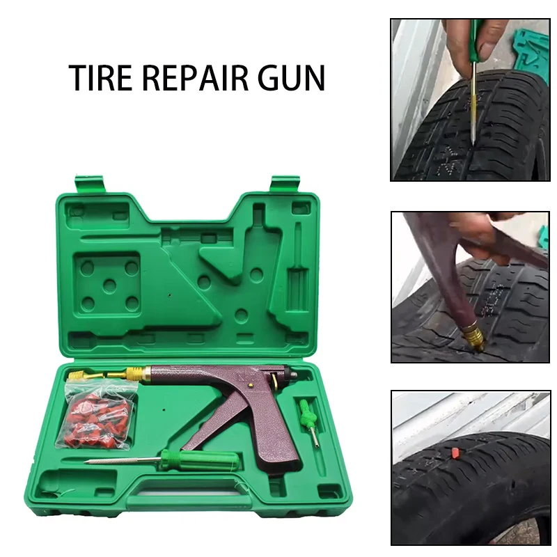 Auto Bike Tubeless Tire Repair Puncture Professional Repair Kit Vacuum Tire Repair Gun Car Tire Block Air Leaking Kit