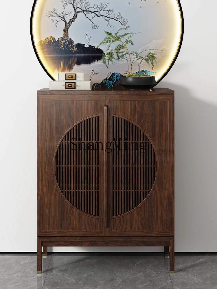 

HJ new Chinese ebony dining side cabinet living room against the wall solid wood entrance storage Zen tea cabinet